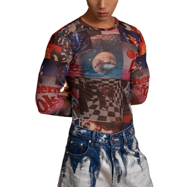 Custom-Manufacturer-Mesh-T-Shirt-All-Over-Print-Long-Sleeve-Crew-Neck-Neon-Collage-Men-T-Shirts