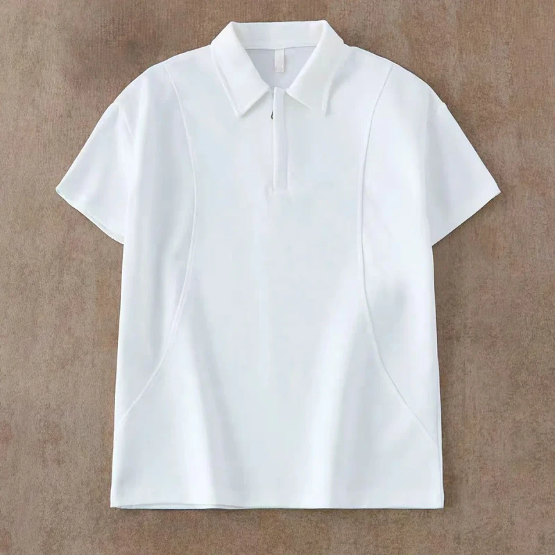 Custom-Mens-Knitted-Zip-Collar-Casual-Outdoor-Cool-Comfortable-Soft-Performance-Golf-Mens-White-Black-Polo-Shirts