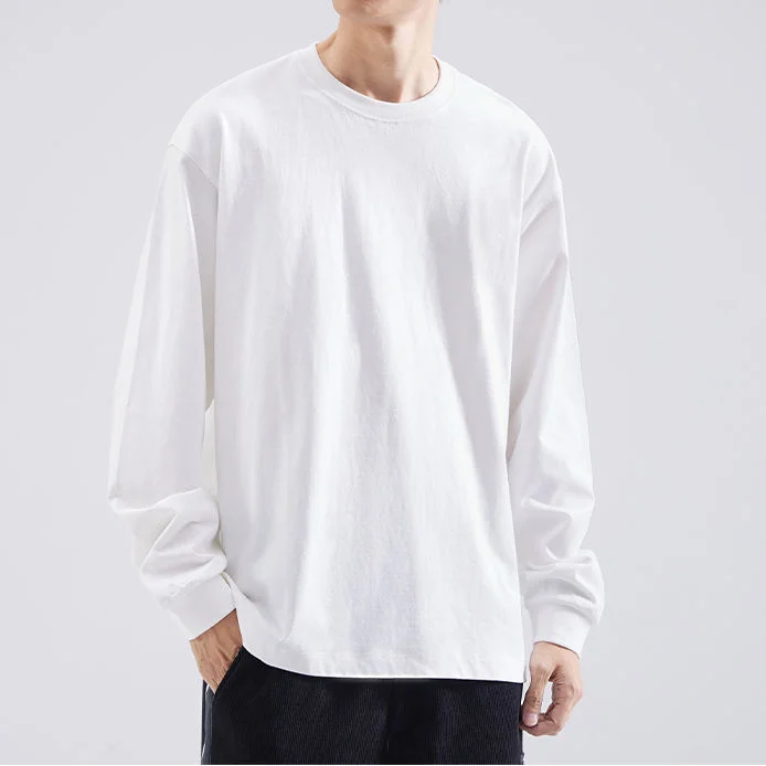 Custom-Mens-Long-Sleeve-T-Shirt-100-Cotton-Casual-Loose-Fit-Top-Solid-O-Neck-240-Grams-Jersey-Blank-Long-Sleeve-Tee-for-Men