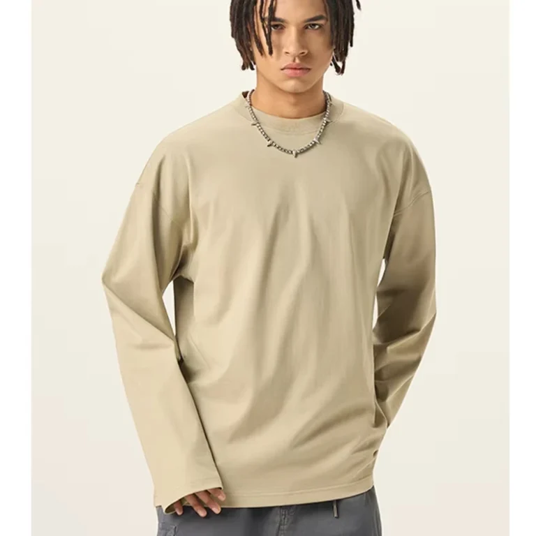 Custom-Mens-Long-Sleeve-T-shirt-Heavyweight-Blank-Drop-Shoulder-No-Cuff-Oversized-Shirt-Casual-for-Men