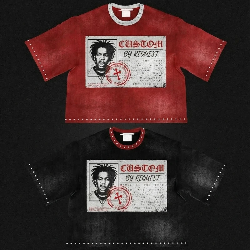 Custom-Mens-Ribneck-T-Shirt-Streetwear-Boxy-Fit-Rhinestone-T-Shirt-Oversized-Top-Cotton-Graphic-Tee-Vintage-Wash-T-Shirt