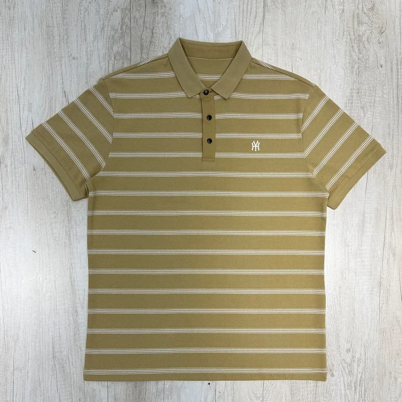Custom-Mens-Yellow-Polo-T-Shirt-in-Quality-Cotton-Striped-Vaiegata-Giallo-Blu-with-Embroidered-Logo-Anti-Wrinkle-Feature