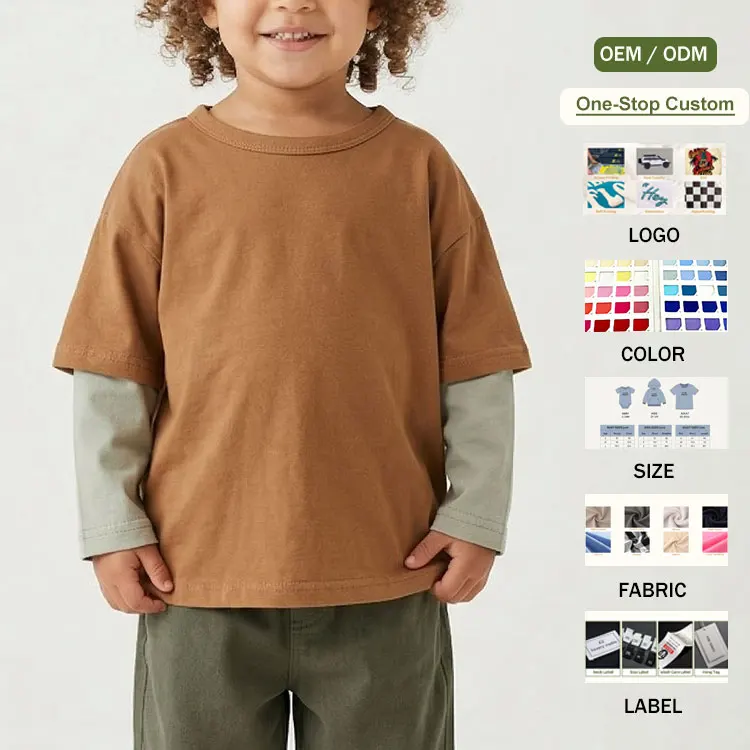 Custom-OEM-Factory-Toddler-Boys-Color-Block-Crewneck-Oversized-Long-Sleeve-T-shirt-Spring-Fall-Kids-Unisex-Cotton-Tee-Tops