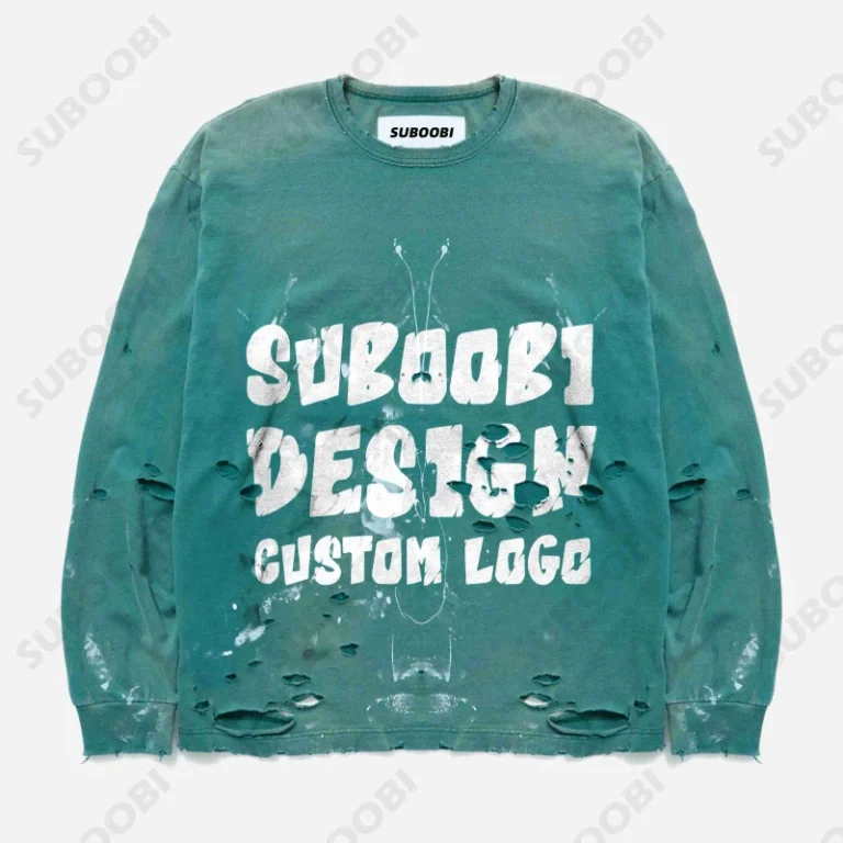 Custom-OEM-ODM-Graphic-Printing-logo-Custom-Crew-Neck-Long-Sleeves-Destruction-Oversize-Distressed-Man-T-shirt