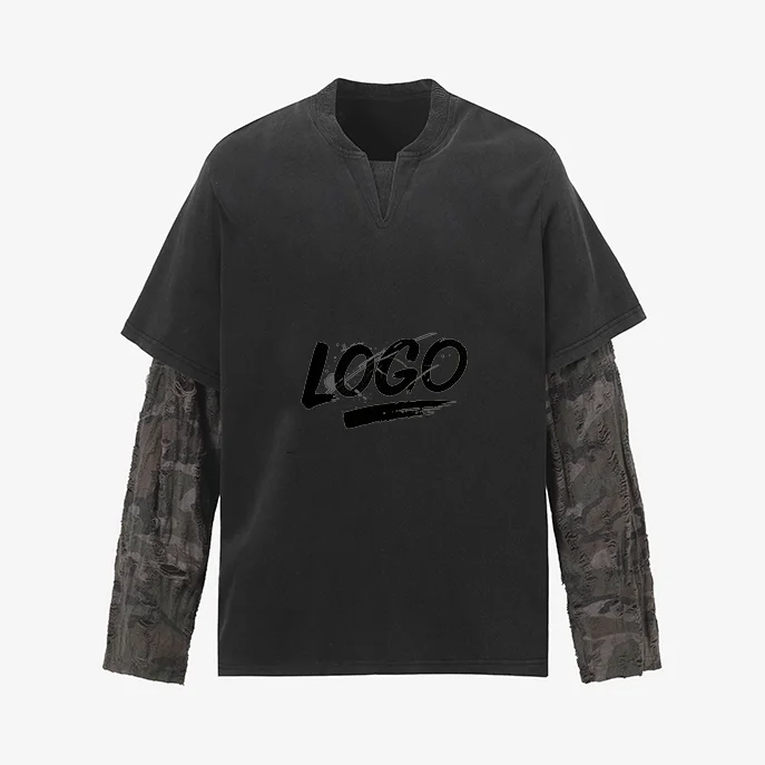 Custom-OEM-ODM-Graphic-Printing-logo-Embroidery-Cotton-Long-Sleeve-Splicing-Custom-Crew-Neck-Oversize-Man-T-shirt