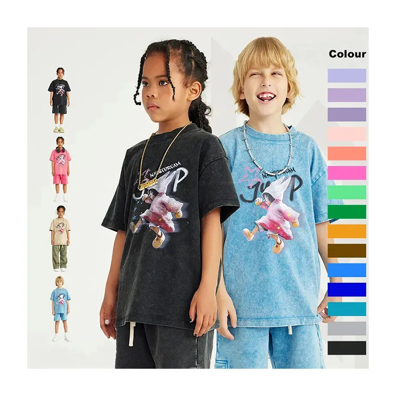 Custom-OEM-Soft-Treatment-270g-Cotton-T-Shirt-1-to-10T-Washed-Girls-Printed-Toddler-Boutique-Clothes-Unisex-Kids-T-shirt