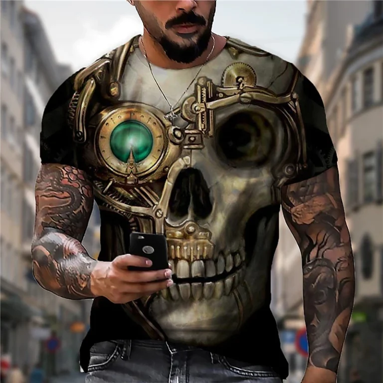 Custom-Oversized-Mens-T-Shirt-O-Neck-Collar-Punk-Rock-Short-Sleeve-3D-Printed-Skull-Graphic-Smart-Casual-Death-Clothing-Tees