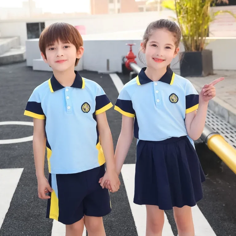 Custom-Patterns-Cotton-School-Uniform-Nursery-School-Kids-Boys-Girls-Blue-Polo-T-Shirts