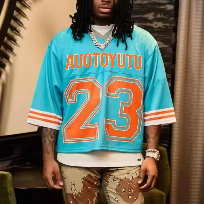 Custom-Print-Boxy-Mens-T-Shirts-Mesh-Oversized-Crop-Football-V-Neck-Jersey