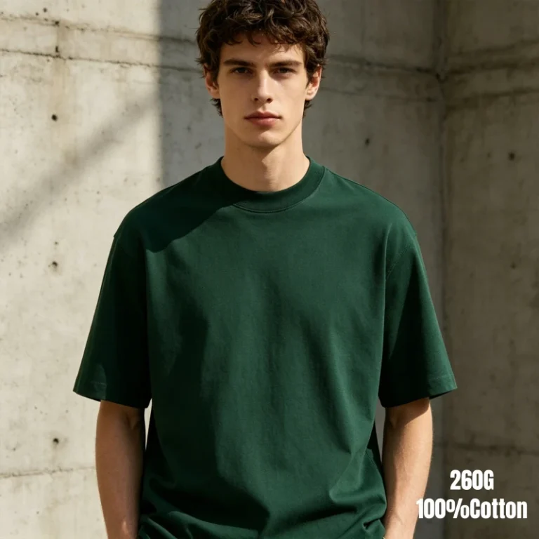 Custom-Print-Logo-Pre-shrunk-100-Cotton-Blank-T-shirt-260GSM-Mock-Neck-Drop-Shoulder-Solid-Color-Streetwear-T-Shirt