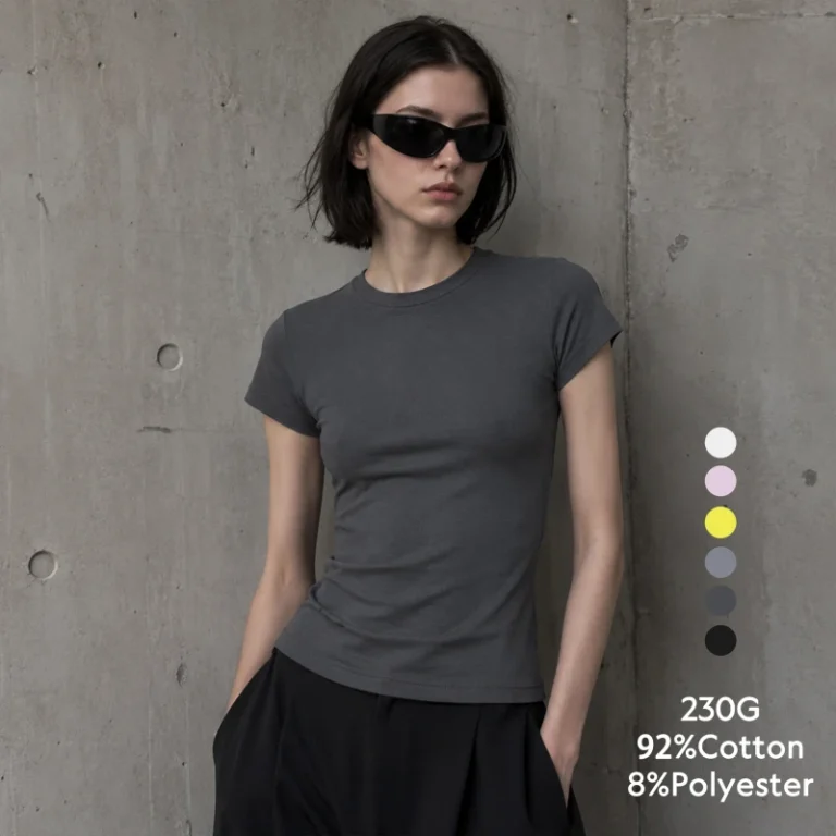 Custom-Print-Logo-Women-T-shirt-230G-Solid-Slim-Fit-Crew-Neck-Summer-Streetwear-Short-Sleeve-Plain-Dyed-Blank-Top