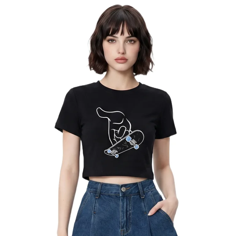 Custom-Printed-Eco-Friendly-Korean-style-Slim-Fit-Short-style-O-Neck-Womens-Solid-color-Spandex-Cotton-T-shirt