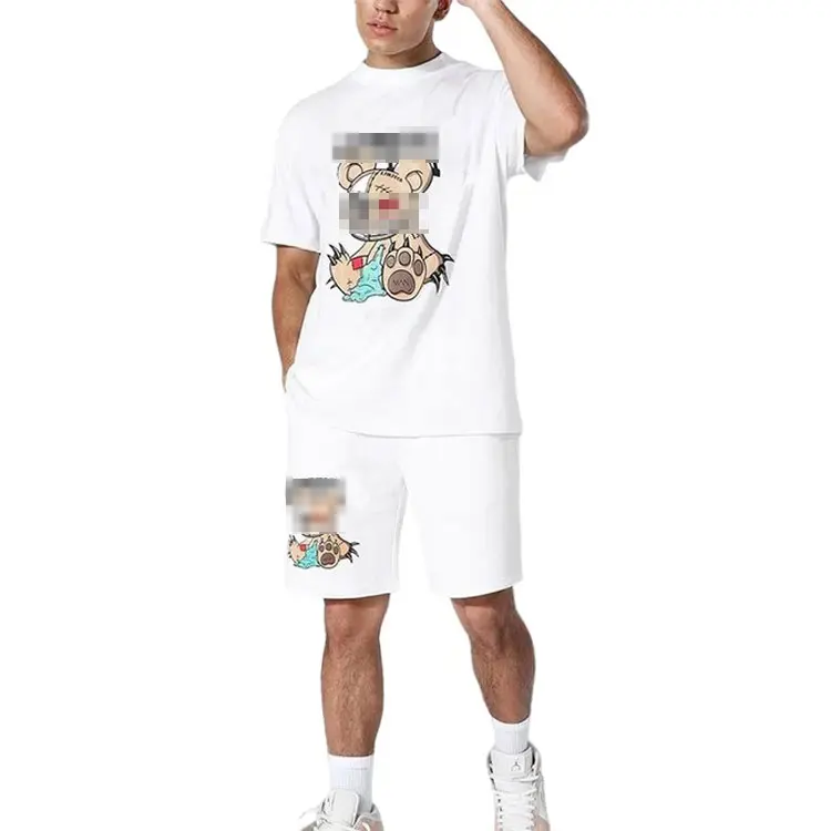 Custom-Printed-Graphic-Logo-Casual-Woven-Breathable-Cotton-Designer-Mens-Plus-Size-Short-Sleeve-T-Shirt-Set