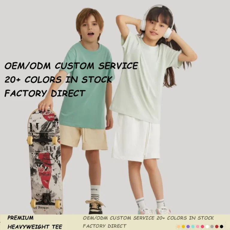 Custom-Printed-Logo-Short-Sleeve-Jersey-T-Shirt-Drop-Shoulder-Heavy-Weight-Plain-Color-Cotton-Unisex-Kids-Regular-Fit
