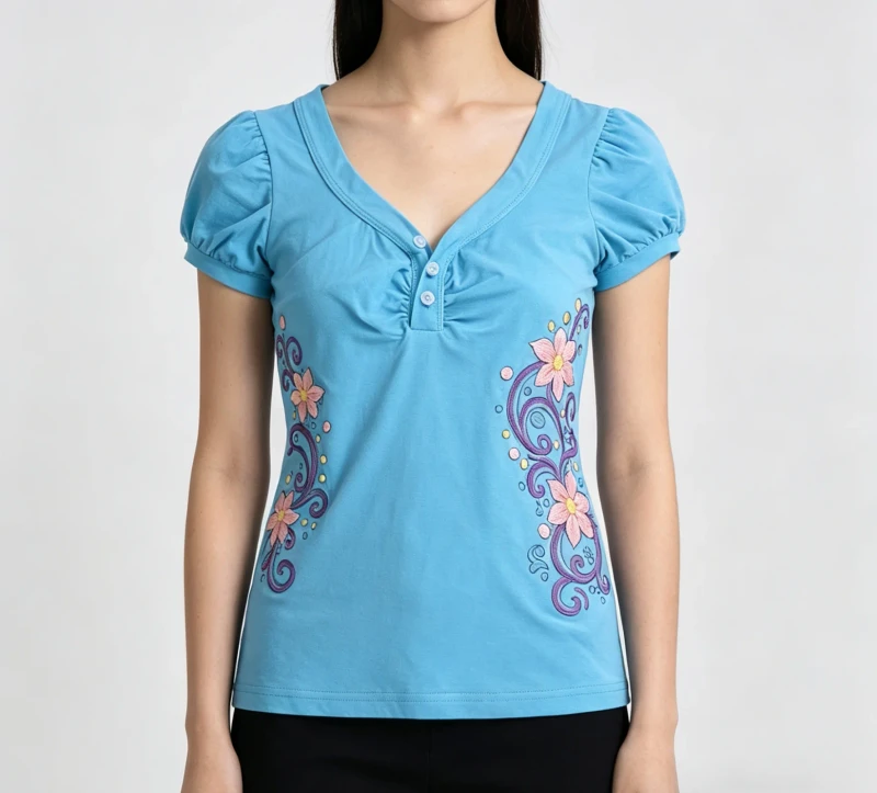 Custom-Retro-Embroidery-Logo-Short-T-shirt-Womens-Short-Sleeve-Top-Retro-style-T-shirt