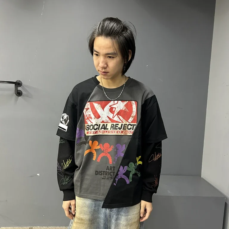 Custom-Retro-Letter-Print-Double-Layer-Long-Sleeve-Tee-Color-Block-Spliced-Oversized-Streetwear-T-shirt-For-Men