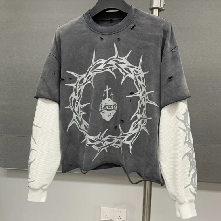 Custom-Screen-Print-Men-Boxy-T-Shirt-300gsm-Cotton-Washed-Tshirt-Streetwear-Vintage-Acid-Wash-Double-Layer-Long-Sleeve-T-Shirt