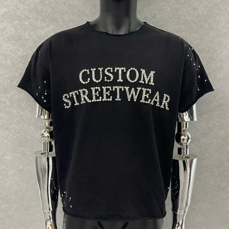Custom-Screen-Print-Raw-Cut-Collar-Tee-Heavyweight-Boxy-Gemstone-Tshirt-Sun-Faded-Acid-Wash-Raw-Hem-Splatters-T-Shirt