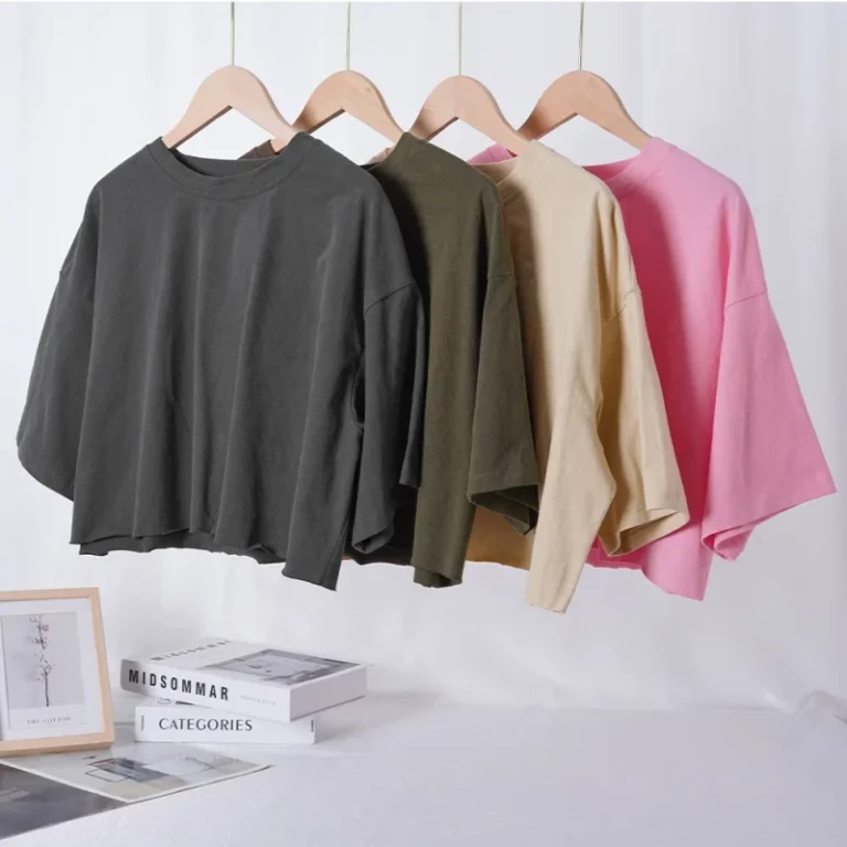 Custom-Short-Sleeve-T-Shirt-Heavyweight-Cotton-Cropped-Crew-Neck-Sporty-Crop-Top-Oversized-T-Shirt