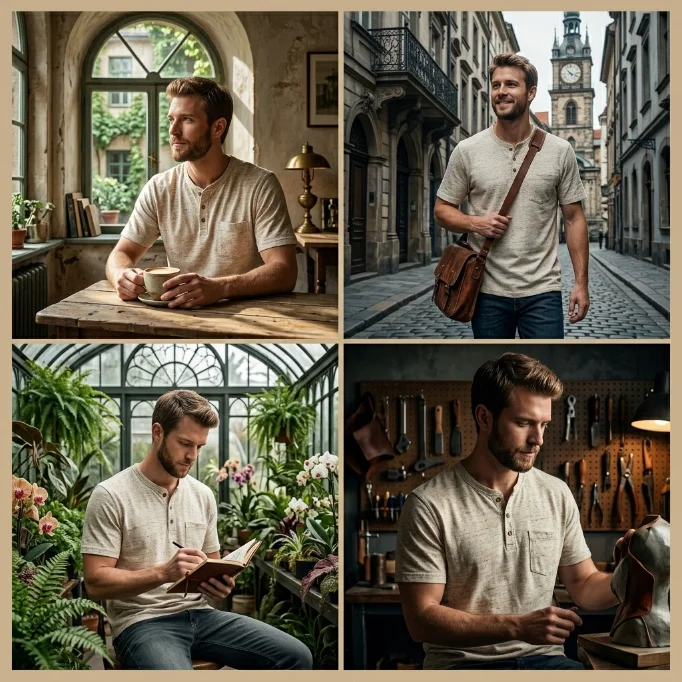 Custom-Slub-Cotton-Henley-Neck-Short-Sleeve-T-Shirt-With-Chest-Pocket-For-B2B-Casual-Wear-Brands