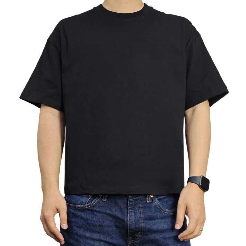 Custom-Streetwear-Blank-Box-Tee-220-250-GSM-Heavy-Weight-Cotton-Drop-Shoulder-Oversized-Boxy-Fit-Cropped-T-Shirt-for-Men