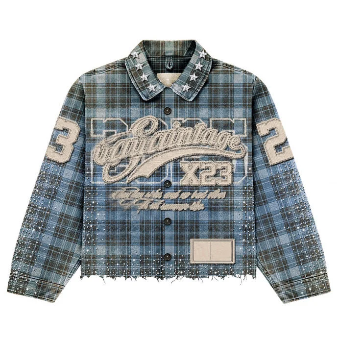 Custom-Streetwear-High-Quality-Thermal-Vintage-Washed-Cotton-Long-Sleeve-t-Shirt-Rhinestone-Flannel-Plaid-Shirts-for-Men