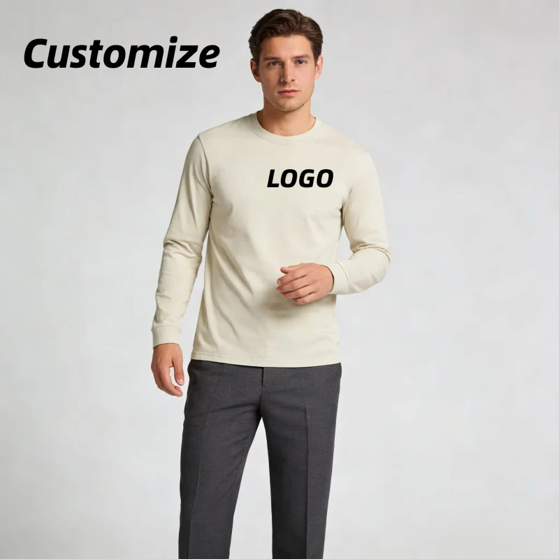 Custom-Style-230G-Cotton-Ribbed-Long-Sleeve-Crew-Neck-T-Shirt-Mens-Casual-Loose-Fit-Base-Top