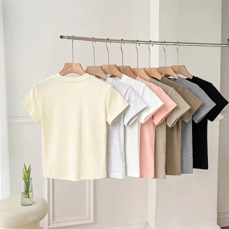 Custom-Summer-Heavy-Weight-Blank-Cotton-Slim-Fit-Womens-T-shirts-O-neck-Casual