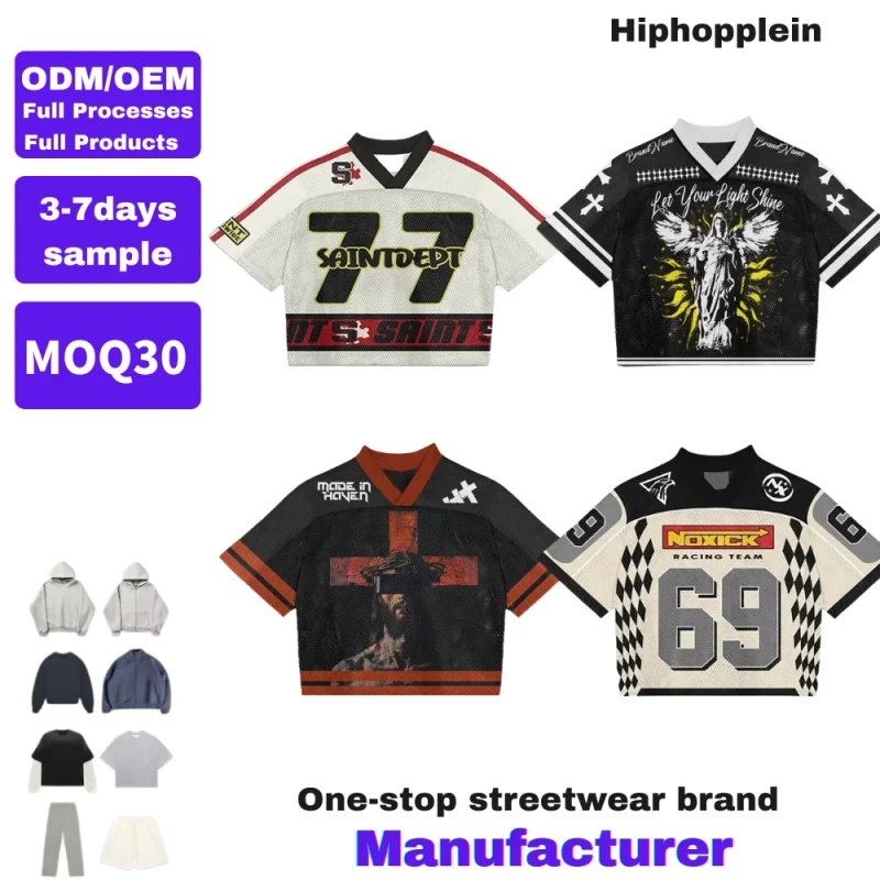 Custom-Summer-Streetwear-Retro-Soccer-Football-Jersey-Printed-Polyester-Boxy-Oversized-V-Neck-Mesh-T-Shirts-Woven-Fabric-T-shirt