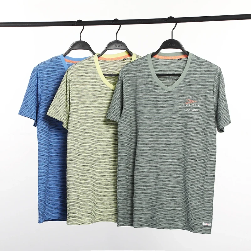 Custom-Support-V-neck-Casual-185-Grams-Cotton-Slub-Yarn-Dyed-Jersey-T-shirt-Short-Sleeves-Mens-T-shirt