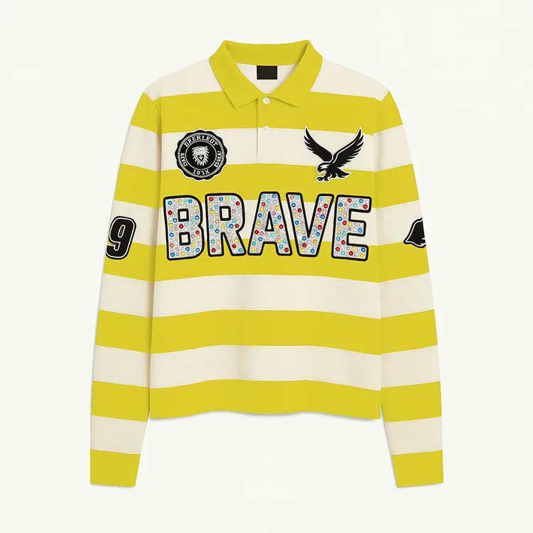 Custom-Thermal-Streetwear-Vintage-Stripe-French-Terry-Rhinestone-Embroidery-Polo-Long-Sleeve-T-Shirt