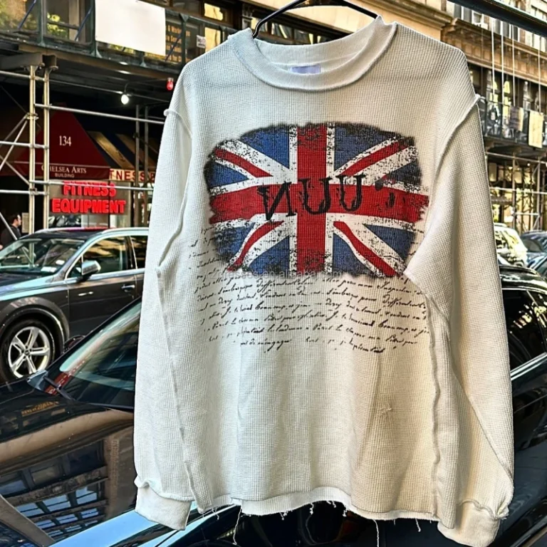 Custom-Thermals-Long-Sleeve-Acid-Wash-Vintage-T-shirt-Heavyweight-Waffle-Knitted-Cotton-Oversized-Boxy-Distressed-Sweatshirt-Men