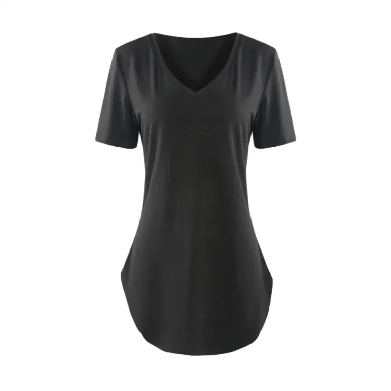 Custom-Top-Quality-Women-v-Neck-Longline-Loose-Fit-v-Neck-T-shirt