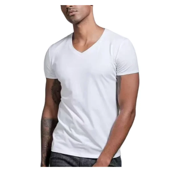 Custom-V-Neck-T-Shirts-for-Men-Cotton-Summer-Casual-Style-with-Blank-Design-Solid-Pattern-and-Low-Price