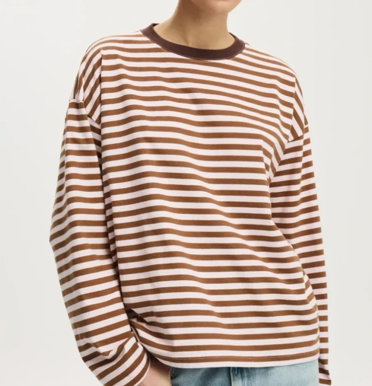 Custom-Women-Striped-Long-Sleeve-T-Shirt-Casual-Loose-Fit-Crew-Neck-Cotton-Fashion-Tops-OEM-ODM