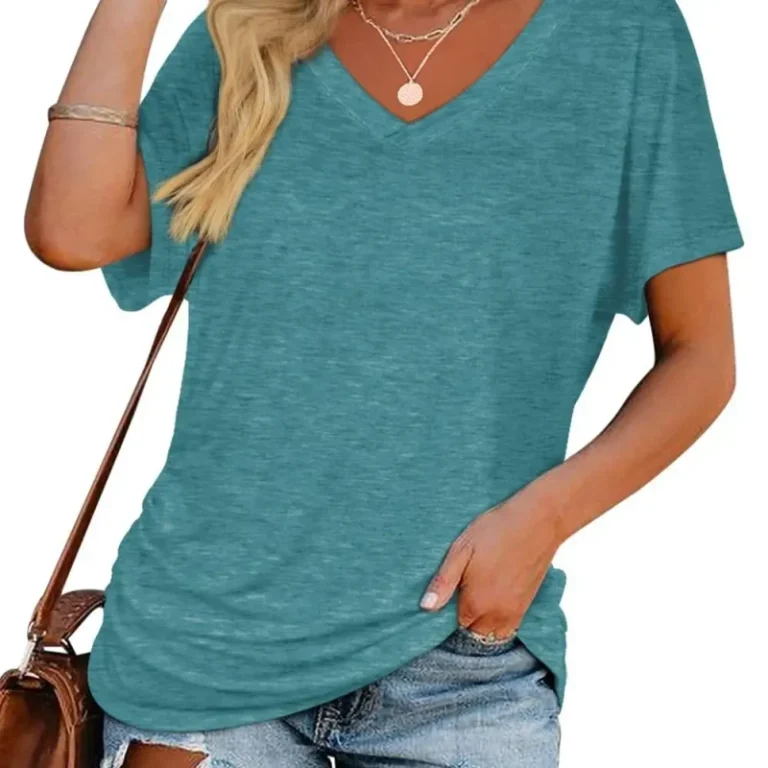 Custom-Women-Summer-Tops-Casual-T-Shirt-Solid-Color-Short-Sleeve-V-neck-Plain-Cotton-T-shirt