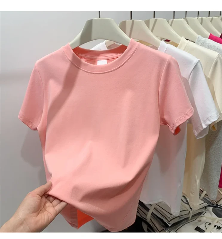 Custom-Womens-Crew-Neck-Short-Sleeve-Eco-Friendly-Breathable-High-Quality-All-Seasons-T-shirt-Cotton-Basic-Style