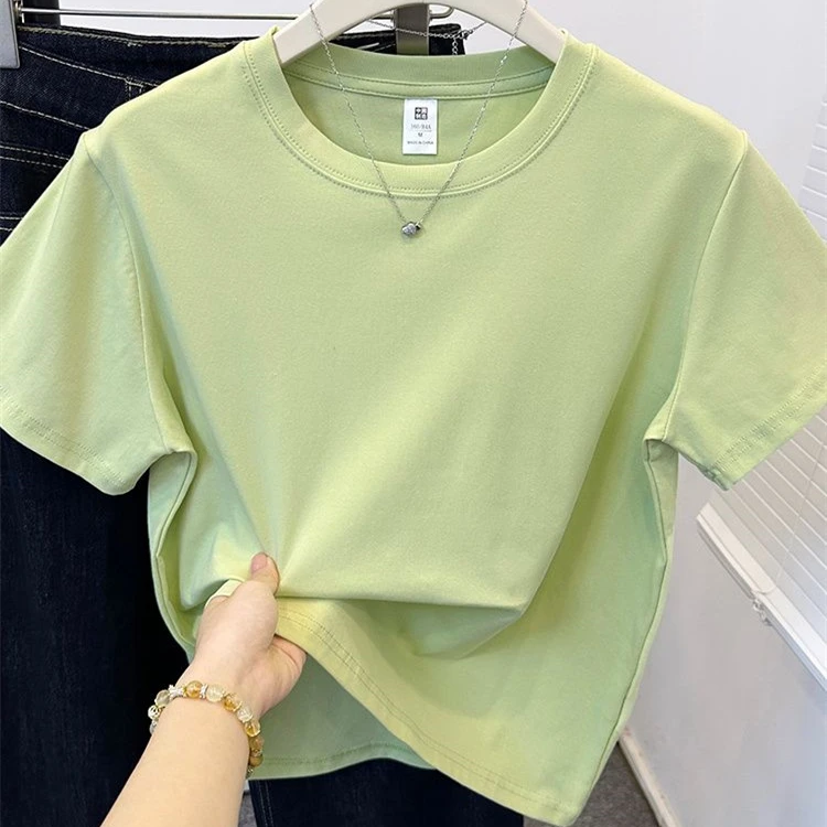 Custom-Womens-Crew-Neck-Short-Sleeve-Summer-T-Shirt-220gsm-Pullover-Cotton-Basic-Women-Tshirt