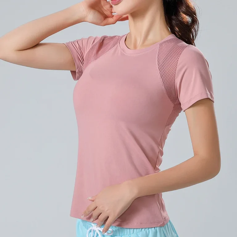 Custom-Womens-Mesh-Patchwork-Reflective-Athletic-Tee-Pink-Quick-Dry-Breathable-Sport-T-Shirt-with-Night-Running-Safety-Design