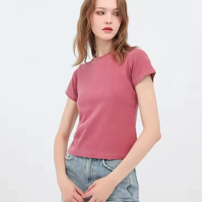 Custom-logo-100-Cotton-T-Shirts-Popular-Womens-Crop-Top-Slim-Fit-Solid-Vintage-Blank-Tee