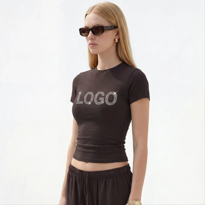 Custom-logo-Rhinestone-Baby-Tee-Womens-T-shirts-Slim-Fit-Spandex-Cotton-Breathable-Plain-Sexy-Fitted-Thin-Blank-Shirt-for-Woman