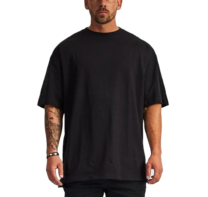 Custom-logo-Streetwear-Heavy-Weight-T-shirt-Printing-Black-Cotton-Heavyweight-Drop-Shoulder-Thick-Blank-Tshirt