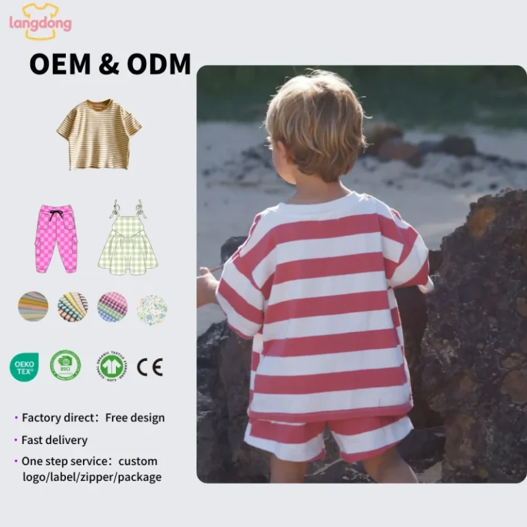 Custom-logo-Toddler-Boys-Girls-Summer-Stripe-Oversized-T-Shirt-Casual-Crew-Neck-Kids-Drop-Shoulder-Baggy-Tee