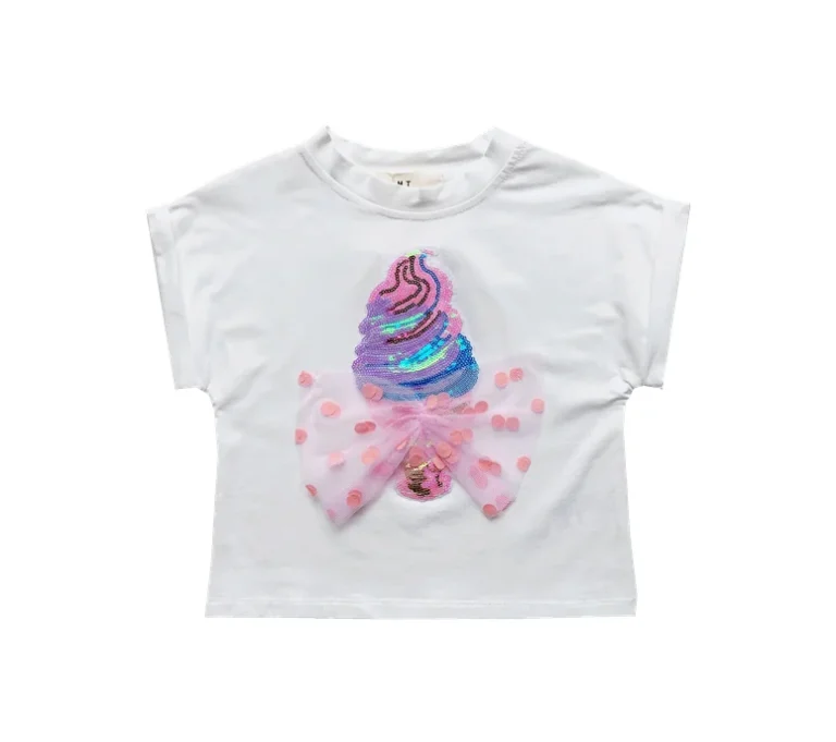 Customizable-100-Cotton-Kids-T-Shirt-Short-Sleeve-O-Neck-Design-Embroidered-Sequins-Sweet-Style-Kids-Clothing