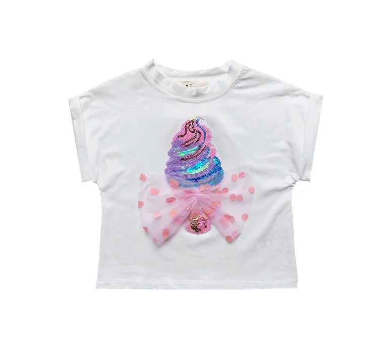 Customizable-100-Cotton-Kids-T-Shirt-Short-Sleeve-O-Neck-Design-Embroidered-Sequins-Sweet-Style-Kids-Clothing