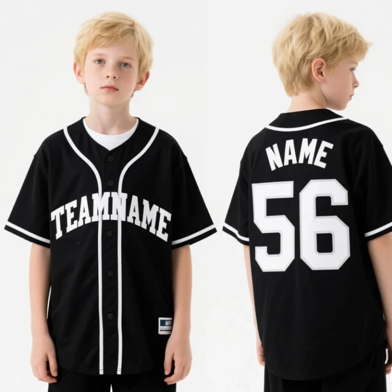 Customizable-Boys-Baseball-Jersey-Black-and-White-Boys-T-shirt-with-Sublimation-Plus-Size-for-Children