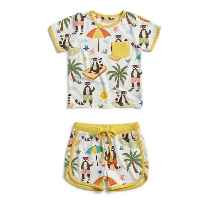Customizable-Kids-Sweatshirt-with-Pocket-and-Cargo-Shorts-Sports-Two-Piece-Set-for-Boys-Animal-Print-Spandex-Cotton