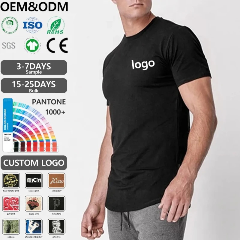 Customizable-Printed-Mens-Sports-Short-sleeved-T-shirt-100-Cotton-Slim-Fit-Round-neck-Solid-180g-Soft-Moisture-Wicking-T-shirt