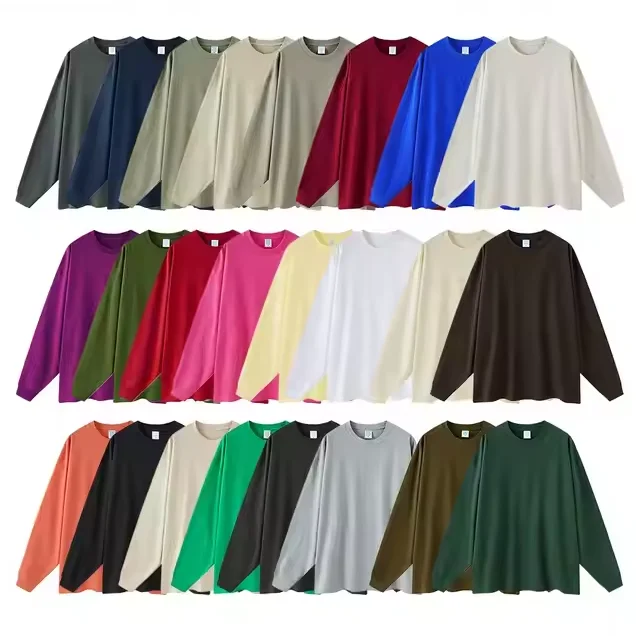 Customized-100-Cotton-Long-Sleeved-T-Shirt-Unisex-Solid-Plain-Oversized-Heavyweight-Shirts-Suit-for-All-Seasons