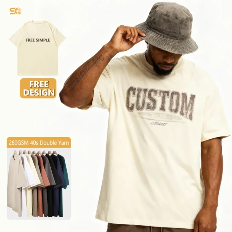 Customized-100-Organic-Cotton-Short-sleeved-T-shirt-260gsm-with-Letter-Pattern-Eco-Friendly-Vintage-Style-for-Men